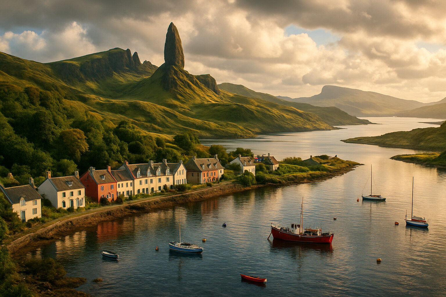explorez les splendeurs du célèbre old man of storr, une majestueuse formation rocheuse sur l'île de skye en écosse, et laissez-vous séduire par le charmant village de plockton, avec ses maisons en toit de chaume et ses paysages côtiers pittoresques. une aventure inoubliable au cœur des highlands écossais vous attend!