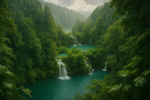 découvrez la magie des lacs de plitvice en croatie sous la pluie. vivez une expérience féerique où la beauté des cascades et des eaux turquoise se mêle à l'atmosphère mystique de la nature. plongez dans un voyage visuel unique et explorez ce parc national classé au patrimoine mondial de l'unesco.