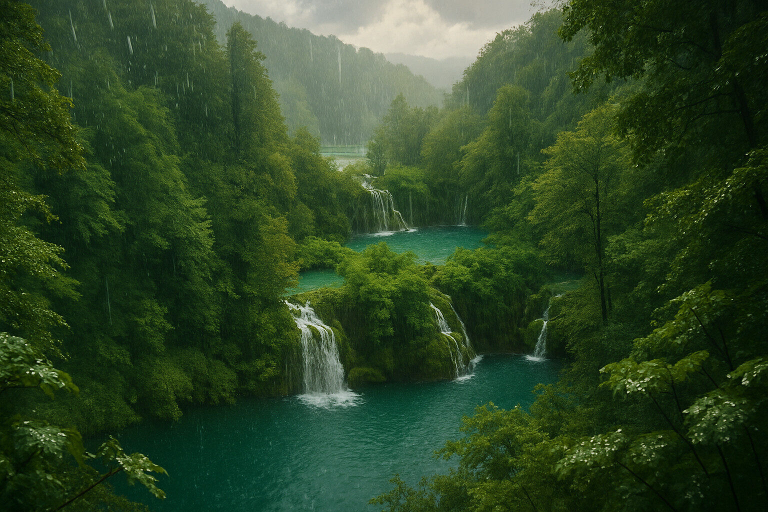 découvrez la magie des lacs de plitvice en croatie sous la pluie. vivez une expérience féerique où la beauté des cascades et des eaux turquoise se mêle à l'atmosphère mystique de la nature. plongez dans un voyage visuel unique et explorez ce parc national classé au patrimoine mondial de l'unesco.